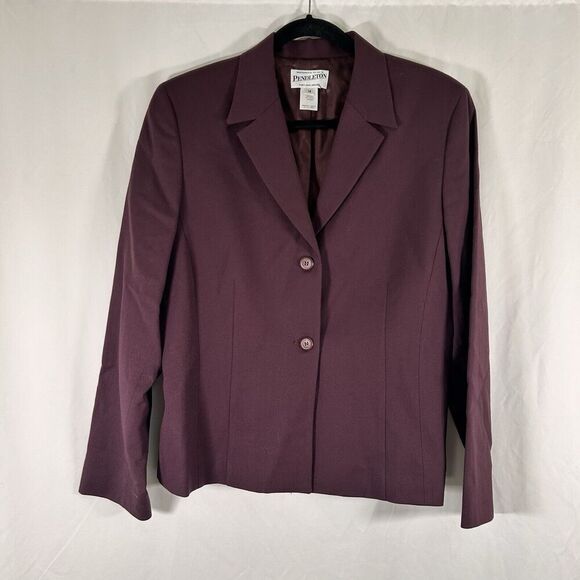 Pendleton Jackets & Blazers - Pendleton Wool Blend Jacket Women's 14 Solid Burgundy 2 Button Front